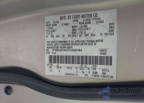 2007 Ford Explorer Sport Trac Xlt from USA, damaged, VIN 1FMEU51KX7UA20164